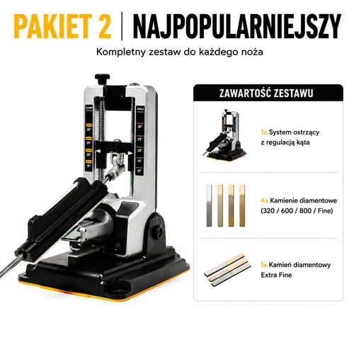 Precyzyjny system ostrzenia noży 15°–30°
